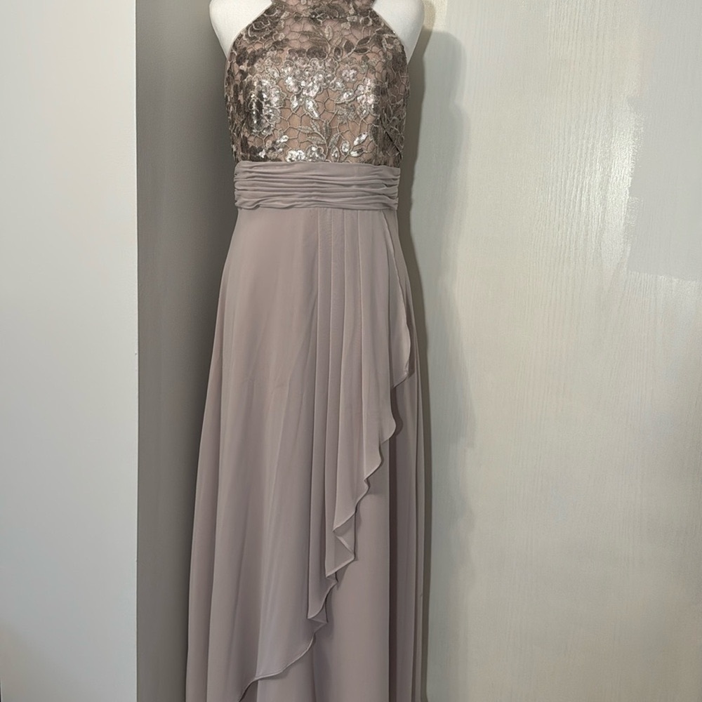 Calvin Klein Women’s Sleeveless Champagne Halter Maxi‎ Formal Sheath Dress 4